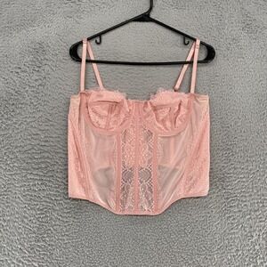 Corset Top Womens 2XL Pink Lace Bustier Floral Mesh Underwire Lingerie Coquette